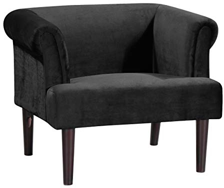 Atlantic Home Collection Charlie Sessel, Armlehnenstuhl mit Massivholzfüßen, Samt, Schwarz, 74 x 86x 70