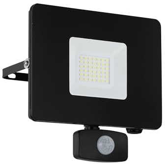 Eglo LED Outdoor Spotlight Faedo 3 | single-flame exterior light including motion sensor, aluminium wall spotlight, colour: white, glass: clear, 30 watts, IP44