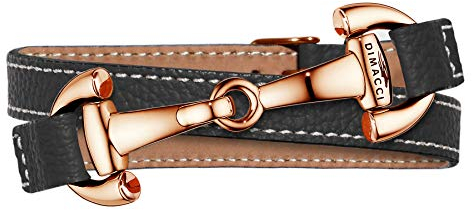 DIMACCI Trensen-Armband Kalbsleder | Alba-Kollektion in Schwarz Roségold-Optik aus Edelstahl | Schmuck für Reiter-Damen in Geschenk-Box (Schwarz, Edelstahl Rose-vergoldet)