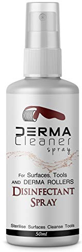 Derma Roller Disinfectant Cleaner & Steriliser Spray Kills 99.99% of Bacteria Make Up, Cosmetic Brush Make Up Remover Skin Needling Rollers & Micro needling Antibacterial, Antifungal, Easy Spray 50ml