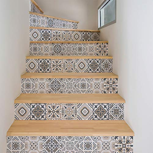 Stickers adhésifs escalier carrelages | Sticker Autocollant contremarche Carreaux de ciment – Stickers contremarche carrelages | Escalier carreaux de ciment adhésif - azulejos – 15 x 105 cm - 4 bandes , 60 x 105 cm