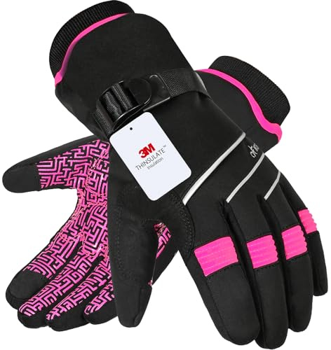 MOREOK Waterproof & Windproof Winter Gloves for Men and Women,-30°F 3M Thinsulate Thermal Touch Screen Warm Gloves for Skiing,Cycling,Motorcycle,Running,Outdoor Sports Pink-M