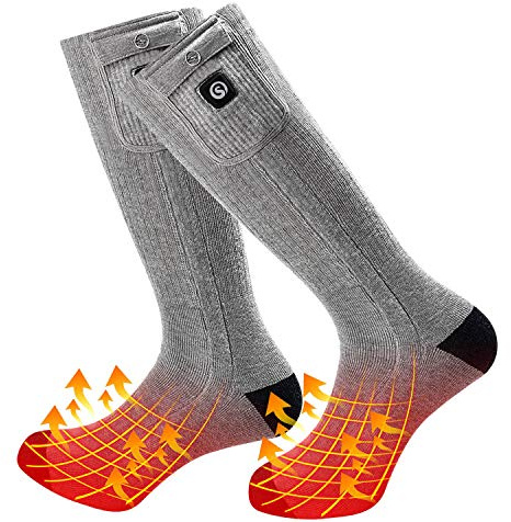 Beheizte Socken Herren Damen, 7.4V 2200mAh Elektrische Wiederaufladbarem Batterie Socken, Wärmende Winter-Baumwollsocken Fußwärmer für Skifahren Jagen Angeln Radfahren Camping (L, Grau)