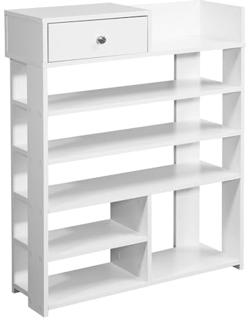 FineBuy Design Schuhregal 75 x 92,5 x 24 cm Flurregal Weiß, Hohes Standregal mit 7 Fächern, Regal mit Schublade
