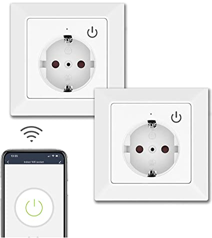 UCOMEN Toma Schuko inteligente con wifi, 16 A, inalámbrica, con protección de contacto, compatible con Alexa Echo y Google Home, mando, control por voz, función de temporizador, paquete de 2