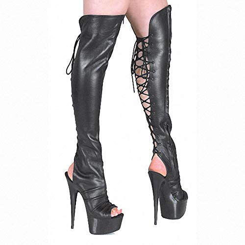 HOMDREAM Tacchi Donna Stivali con Tacco Alto 15 Cm Stivali sopra Il Ginocchio Stivali in Pelle con Tacco A Spillo,Black-43