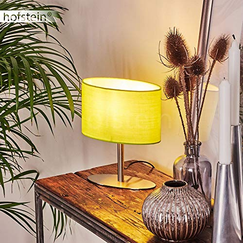 Tischleuchte Mavulu, Nachttischlampe aus Metall in Nickel und Stoff grün, 1-flammige Tischlampe mit Schalter am Kabel, 1 x E14, ohne Leuchtmittel
