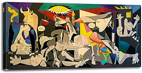 Guernica von Picasso berühmte Gemälde auf Leinwand - Leinwand Kunst Gemälde berühmte Kunstwerke Wand Poster fertig zum Aufhängen 70x142cm (28x56in) mit Rahmen