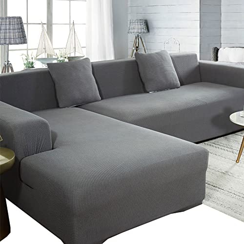 ZZDXW Sofahusse Sofabezug L U Form L-Förmige Sofabezüge Beige Grau Braun Hellgrau Eckcouch Rechts Links L-vormig Bank Sofa Hussen Stretch 1 2 3 4 Sitzer 3er 2er Couch Bezug Überzug Ecksofa Cover