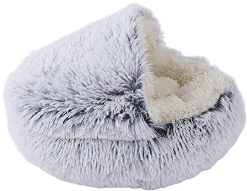 Katzenbett, rund, beheizbar, pflegeleicht, für kleine Haustiere (Plüsch), Grau