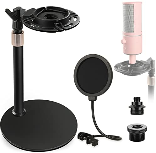 Frgyee Tisch Mikrofonständer Mit Mikrofonspinne und Popschutz, Verstellbarer Razer X Mikrofonhalterung Reduziert Vibrationsgeräusche für Razer Seiren X USB-Streaming Mikrofon