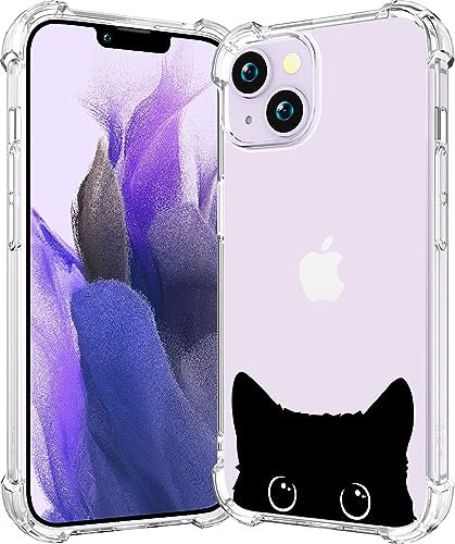 CCFUNCASE Compatible with iPhone 14 Case Clear Cute for Women - Rugged Phone Cases Funda Protector Cover Skin (Black Cat Ears Animal)