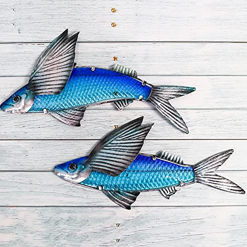 SISWIM Gartendekorationen Metall Glas Fliegende Fischmauer for Hausgarten Dekoration im Freien Miniaturskulptur Tier Statuen for Wandteile Feengarten-Zubehör (Color : A)