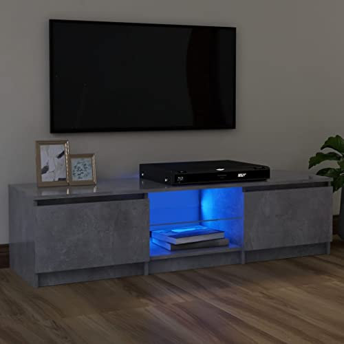 WIFESE Meuble TV avec Lumières LED Gris Béton 120x30x35,5 cm Armoire TV Meuble HiFi Meuble Salon Chambre Table de Télévision Facile à Nettoyer Meuble Rangement Lecteur DVD Magazines