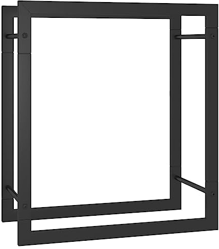 vidaXL Leñero Estante Leña Sala Salón Estar Organizador Mueble Estantería Almacenamiento Decoración Habitación Acero Negro Mate 50x28x56 cm