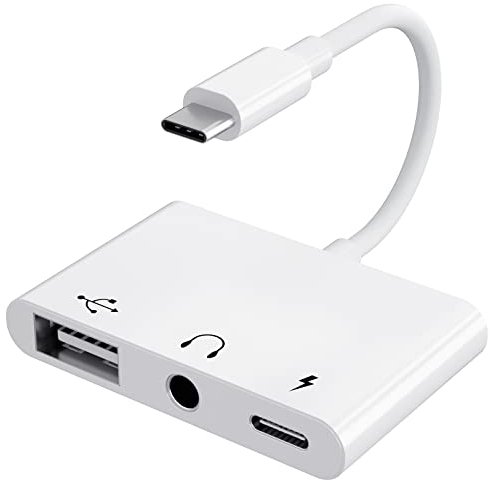 【3 in 1】 Adapter USB C auf 3 5 Klinke Kopfhörer mit Ladegerät OTG USB Adapter, Typ C auf Aux Audio Kopfhörer Klinkenstecker Splitter für Samsung Galaxy S22/S21/S20 i-Pad Pro Air Pixel 6/5/4(Weiß)
