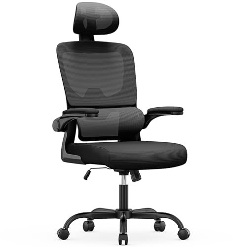 Chaise de Bureau Ergonomique: Fauteuil Bureau avec Support Lombaire en C,Dossier et Appui-tête Réglables,Reversible Armrest,Siege en Maille Respirante Convient à la Maison Bureau ,Lecture,Noir