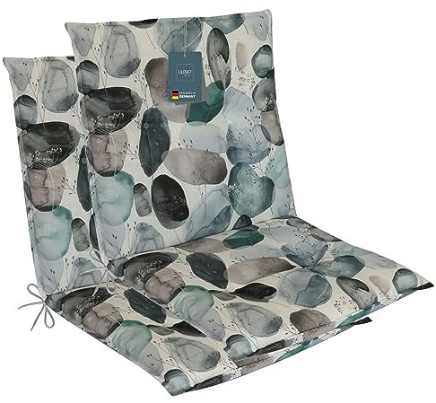 LILENO HOME Gartenstuhl Auflagen als [2er Set - Niedriglehner] in Natur Aquarell Türkis - Bequeme Liegen als Sitzauflagen für Gartenmöbel - Stuhlkissen für Gartenstühle und Klappstühle MAR