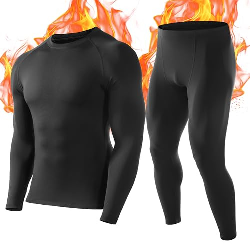 Roadbox Men's Thermal Base Layer Long Johns - Fleece Lined Long Underwear Sets Thermals Shirts and Pants for Outdoor Running