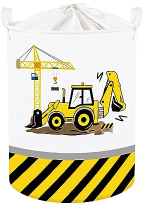 Clastyle 45L Cartoon Bagger Sertifen Jungen Gelb Wäschekorb Kran Rund Spielzeug Kleidung Bücher Schlafzimmer Aufbewahrungskorb für Babyzimmer, 36x45 cm