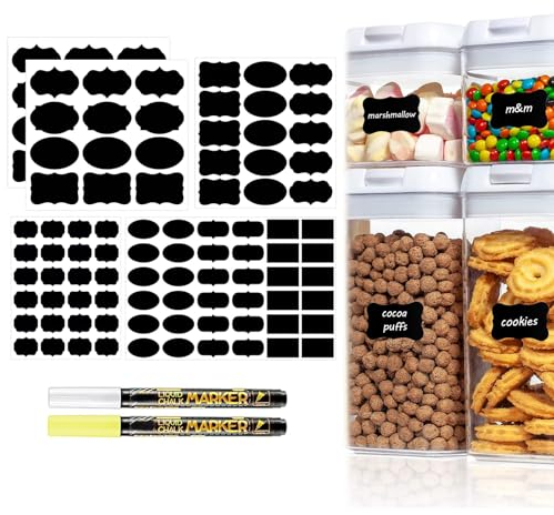 BAOSROY Etiquetas Adhesivas,Etiquetas Autoadhesivas,Etiqueta Engomada,Etiqueta Negra,Pegatina Reutilizable,Etiquetas para Frascos,Pegatinas Pizarra,Etiquetas Adhesivas Cocina,con 2 Marcador de Tiza