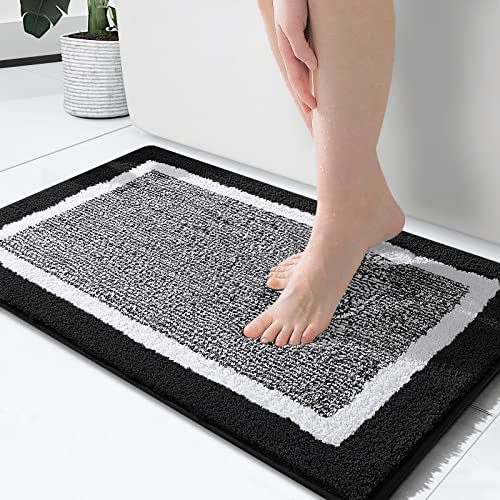 smiry rutschfeste Badezimmerteppich, Super Weich Saugfähig Badematte Waschbar Badteppich Flauschiger Duschvorleger für Badezimmer Mikrofaser Badvorleger Badematten- 40x60 cm, Schwarz