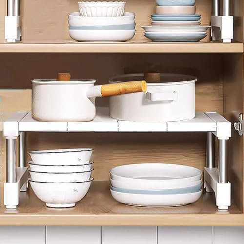 EigPluy Cabinet Insert Shelf, Non-Slip Organiser Rack, 36cm Long Cupboard Organiser for Kitchen/Bathroom/Table Top/Sideboard (1 Piece)