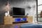Komodee, Meuble Banc TV Merano, Wotan, Largeur 230 cm x Hauteur 52,5 cm x Profondeur 35 cm, LED Bleues, pour Salon, Chambre