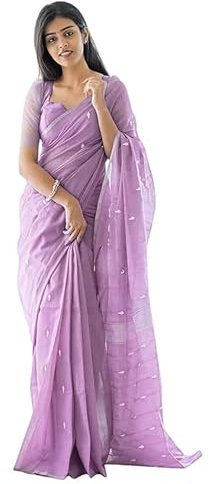 Laavaan Sari da donna in cotone e seta a quadri con camicetta non cucita (Diwali Special), Lavanda, Etichettalia unica