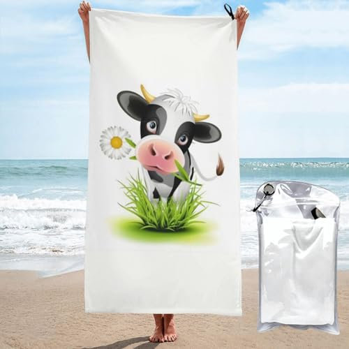 OPSREY Nette Kuh gedruckt Mikrofaser Badetuch Schnell Trocknendes Strandtuch Saugfähig Gym Handtuch mit Tragetasche