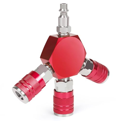 Milosline Quick Connect Fittings Air Splitter, 1/4 Inch NPT 3-Way Air Manifold With 3 Pieces Brass Industrial Quick 1/4NPT Couplers And Plug, Hex Style Air Compressor Hose Accessories Connect Fitting