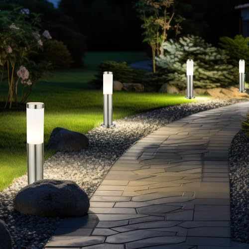 etc-shop Außen Stehleuchte Sockellampe Wegeleuchte Standlampe Gartenleuchte, Kunststoff Edelstahl silber, 1x E27, H 45 cm, 4er Set
