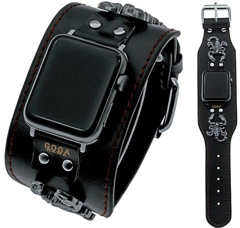 GOGARAMA Leather Scorpion Cuff Bracelet Compatible Apple Watch Bands 49mm 45mm 44mm 42mm 41mm 40mm 38mm,Punk Steampunk iWatch Band for Apple Watch Ultra2/Ultra Series 9/8/7/6/5/4/3/2/1/SE/SE2, Black