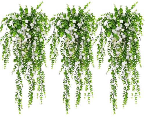 Yhuasia 3 Pezzi Fiori Artificiali Cadenti, Fiori Artificiali Cadenti, Piante Artificiali da Interno Pendenti, Edera Finta da Esterno Pendenti, per Interni Esterni Casa Decorazione