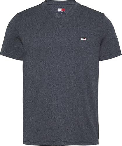 Tommy Jeans Herren T-Shirt Kurzarm Jaspe V-Ausschnitt, Blau (Dark Night Navy Htr), S