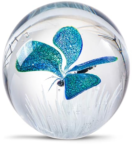 EUSTUMA Briefbeschwerer aus mundgeblasenem Glas, Schmetterling, für Büro, Schreibtisch, Heimdekoration, Sammlerstück