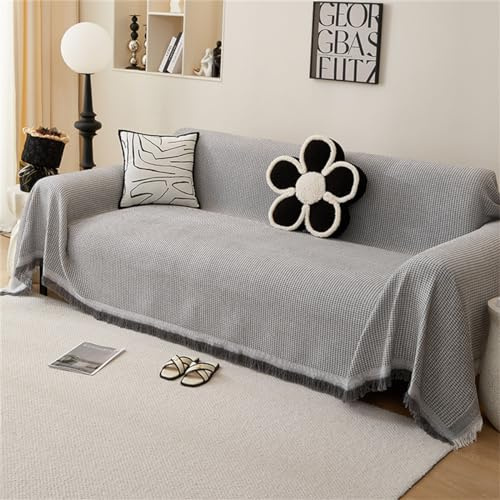 Extra Weiche Sofadecke Sofa überwurfdecke Waffel Kuscheldecke Mit Quasten Mehrzweck Sofa überzug Big Sofa Decke Xxl Tagesdecke Bettüberwurf Überwurf Für Bett Vier Jahreszeiten (Grey,180x340cm)