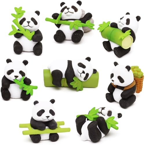 Huaxintoys Panda Figuren Tortenaufleger Ornamente, Cupcake Figuren Ornamente, Gartenpuppe, Aquarium Dekoration Spielset Niedliche Party Dekor, Mini Garten Figuren (8 Stück)