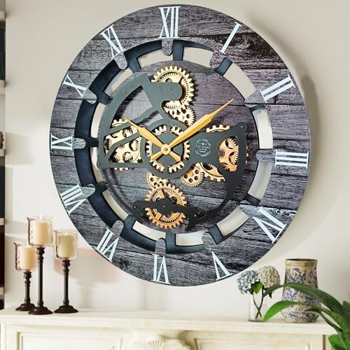 THE GEARS CLOCK Echter Bewegungsschalter Kanada Line 60 cm Rund (Holzkohlegrau, 60 cm)