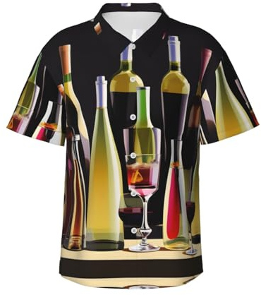 Chemise à manches courtes avec verres à cocktail et bouteilles de vin pour homme - Chemise de plage boutonnée - Tropical Holiday
