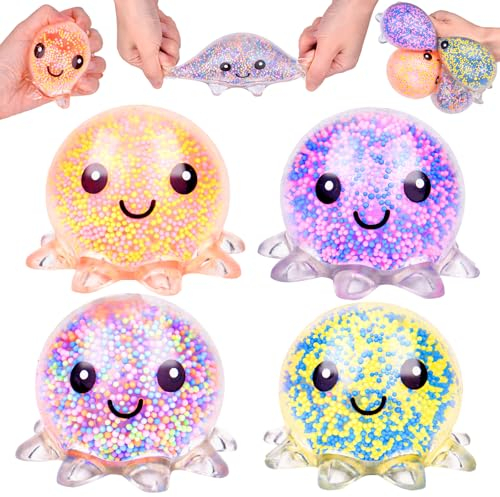 4 Stück Stressball Octopus Leuchtendes, Squishy Anti Stress Bälle, Antistressball Spielzeug Kinder und Erwachsene, Fidget Toy für ADHS, Partytüten Füllstoff Stressabbau Spielzeug für Weihnachten