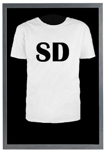 Stallmann Design Trikotrahmen 'Easy Click & Fill' mit Tür | Rahmen-Farbe: Stahl | Hintergrund: Schwarz | Größe: 70 x 90 cm | hochwertige und leicht zu befüllende Vitrine für Trikots