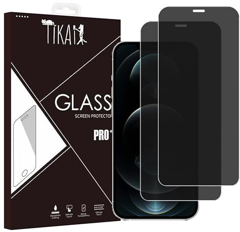 Tikai x2 Protection Écran Anti-Espion Couverture Complète pour iPhone 12 Pro Max 6,7 Pouces, Bord Noir Film Verre Trempé avec Kit d’Installation Facile, Compatible Coque, Lot de 2 Verres
