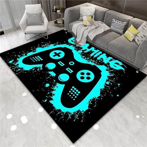 3D Controller Gaming Teppich 120 x 160 cm - Rutschfeste Fußmatte Mit Graffiti Spielkonsole Dekoration, Waschbar für Gamer Jungen Teen Schlafzimmer Wohnzimmer (E)