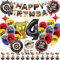 Luclay Fire Wheel Luftballons 4 Jahre Kinder Geburtstag Deko Mädchen - 40Pcs Geburtstagsdeko Hintergrund, Latexballons Tortendeko Geburtstag, Folienballon Racing Car für Party, Kindergeburtstage