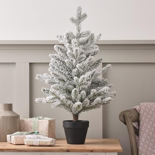 Lights4fun 60cm Tischbaum Tannenbaum im Topf Mini Weihnachtsbaum künstlich Kleiner Weihnachtsbaum mit Kunstschnee