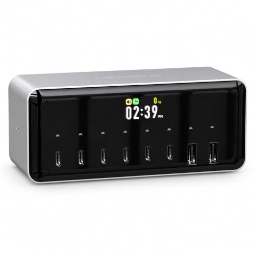 LIMETA MDSS2 200W USB-C Ladestation, 6x USB-C, 2x USB-A, Display | 200W Gesamtleistung, 8 Anschlüsse, Farbdisplay, intelligente Leistungsverteilung, optionale App-Steuerung und Lade-Timer