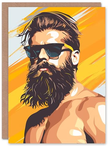 Artery8 Bearded Hipster Man With Sunglasses Bright Summer Blank For Him Or Her Art Birthday Card