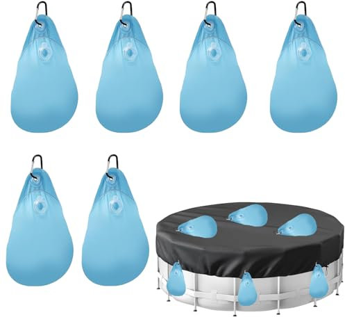 Pool Water Bags - Pool Cover Weights with Hooks, Leakproof Swimming Pool Cover Hanging Bag, Thick Pvc Pool Cover Hanging Bag, Pool Cover Water Bag, for Above Ground Autumn Winter Pool Cover (6Pcs)