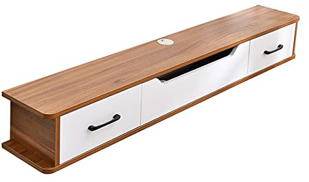 Schwebender Standschrank mit Drahtloch-Design, Wandschrank aus Holz, mit Schubladen für Wohnzimmer, Router, Set, Topbox, Ständer, Grau, 130 cm